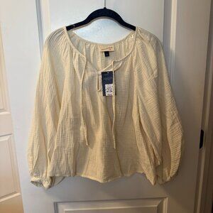 NWT Universal Thread Cream Balloon Long Sleeve Blouse Ties in Front Size S